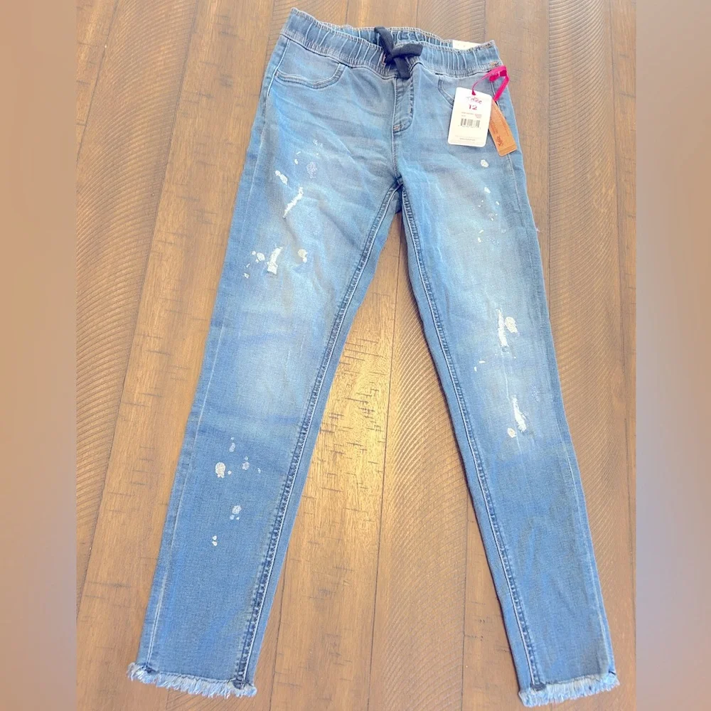 Justice Girls Denim Jeans Elastic Waist-Size 12 Distressed New W/ Tags!